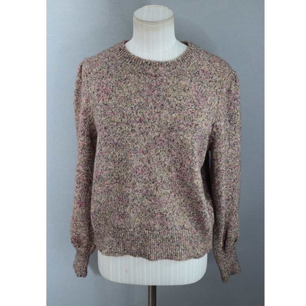 Marine Layer Sweater Medium Pink Tan Puff Sleeve Crewneck Womens Knit Cotton